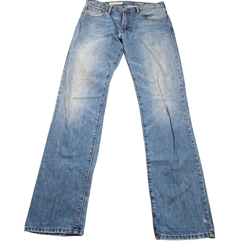 Gap 1969 Straight Leg Jeans Mens 32x34 Blue Bright Stone Wash Denim 224999-00